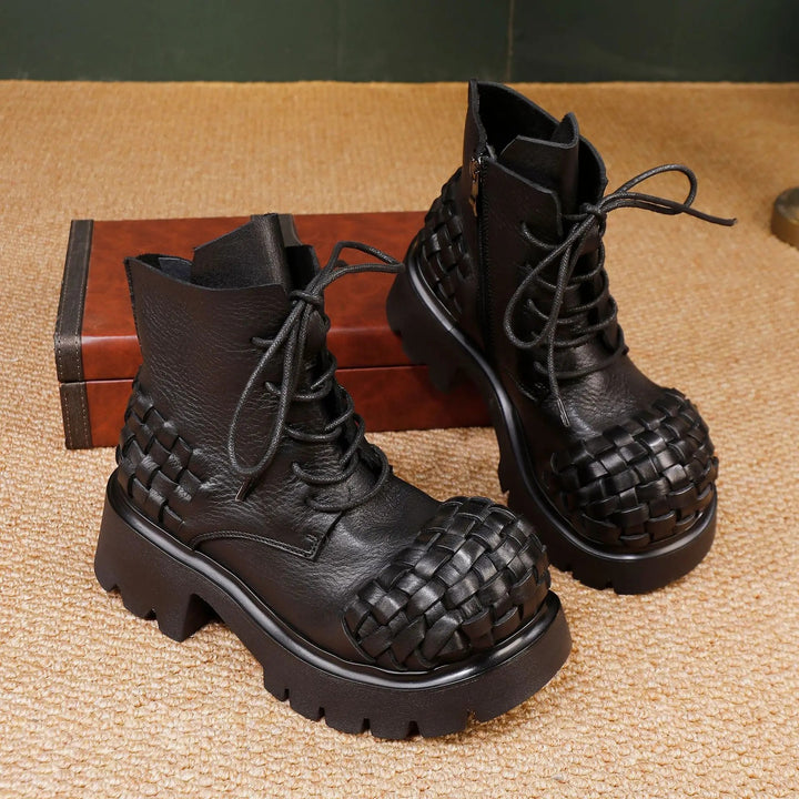 Basket Weave Combat Boots