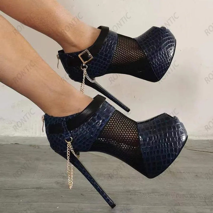 Coccodrilla Mesh Peep-Toe Platform Booties
