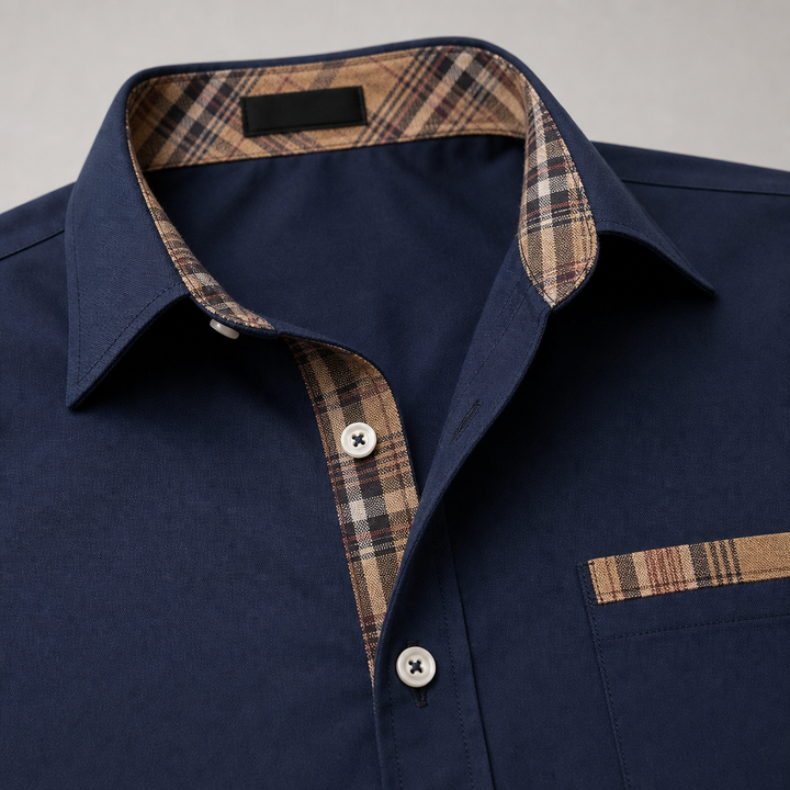 Tartan Trim Dress Shirt — 04_collar_placket_closeup