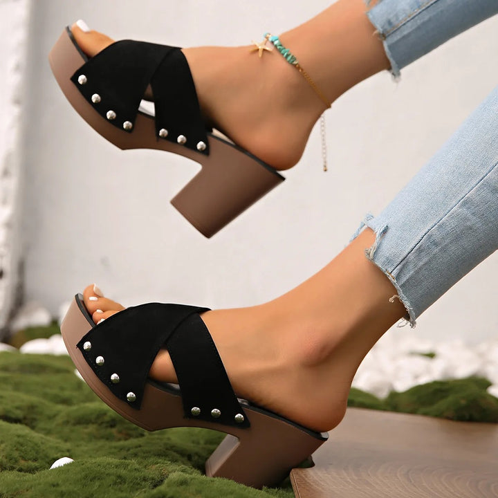 Crocetta Studded Platform Mules