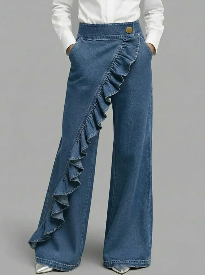 Cascade Ruffle Wide-Leg Jeans