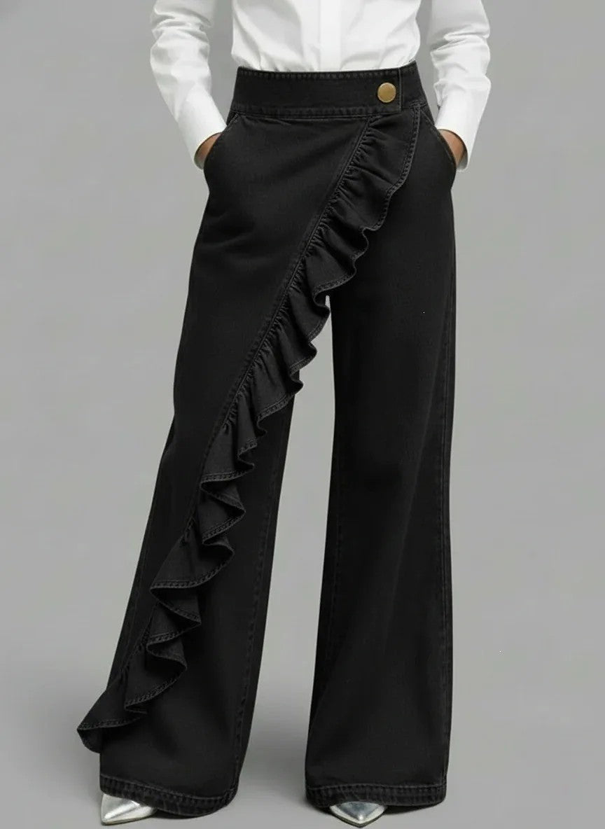 Cascade Ruffle Wide-Leg Jeans