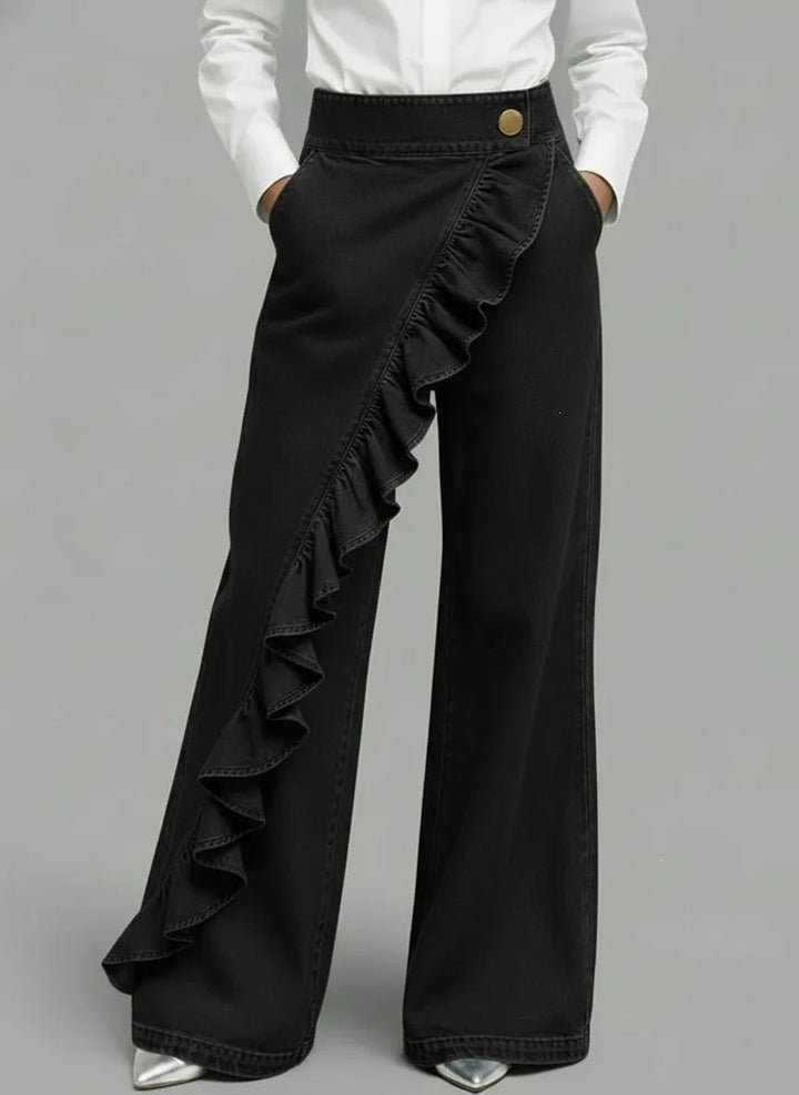 Cascade Ruffle Wide-Leg Jeans