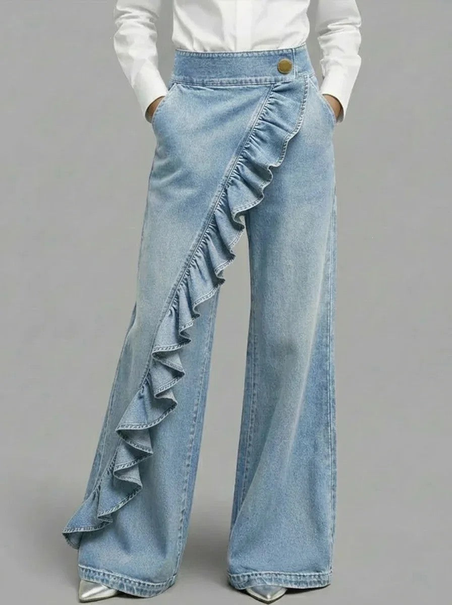 Cascade Ruffle Wide-Leg Jeans