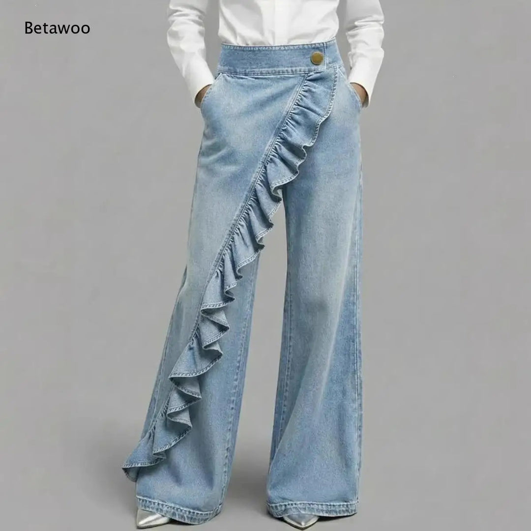 Cascade Ruffle Wide-Leg Jeans