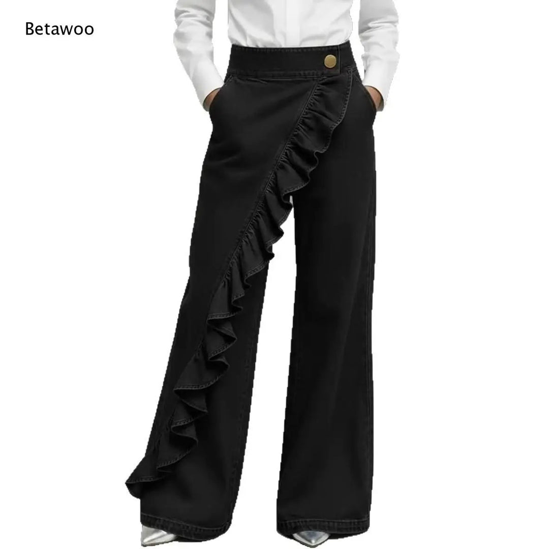 Cascade Ruffle Wide-Leg Jeans