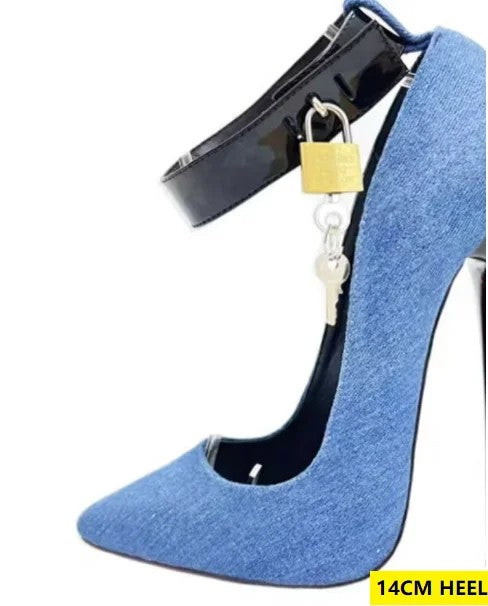 Padlock Denim Stiletto Pumps