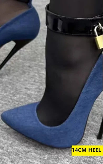 Padlock Denim Stiletto Pumps
