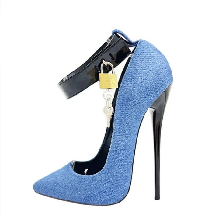 Padlock Denim Stiletto Pumps