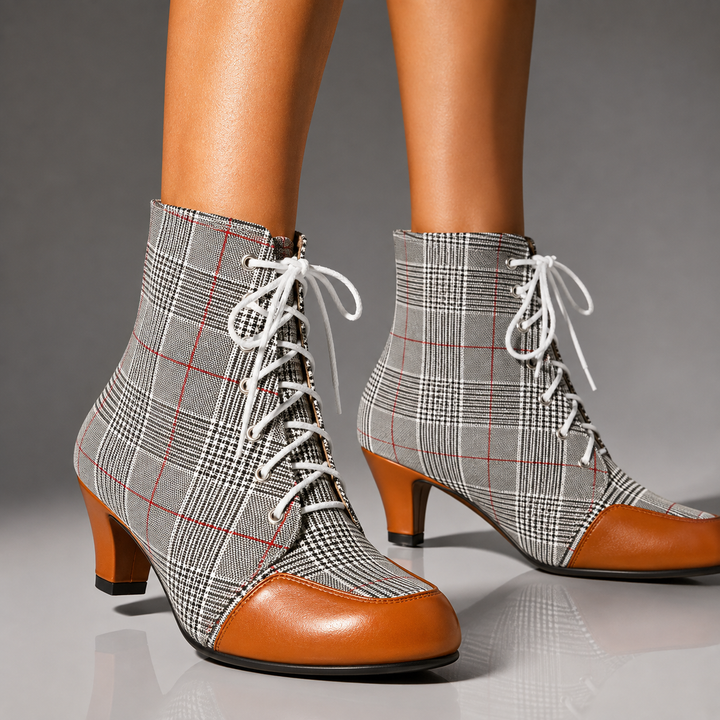 Ascot Plaid Lace-Up Booties