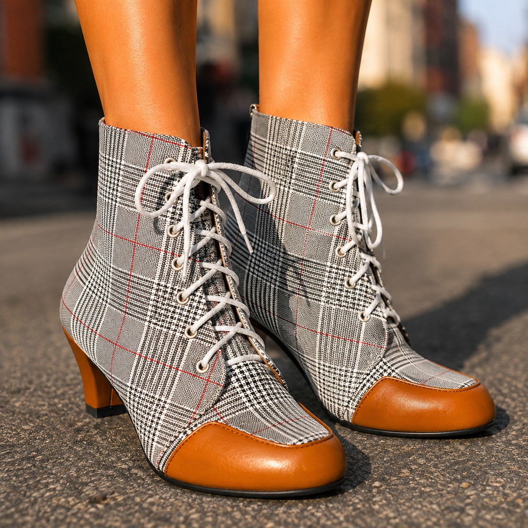 Ascot Plaid Lace-Up Booties