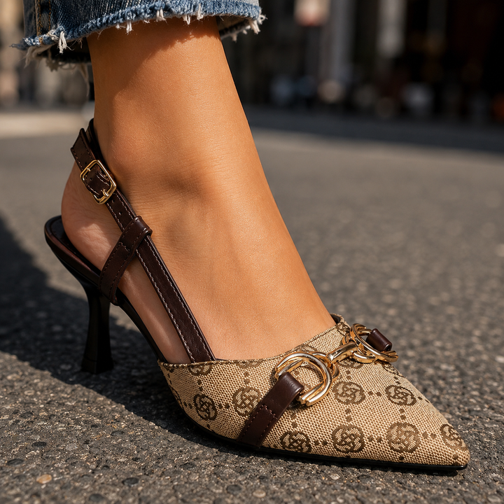 Duchessa Chain-Buckle Slingback Heels