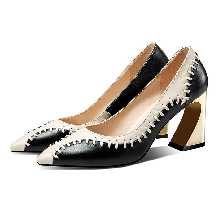 Ricamata Whipstitch Block-Heel Pumps