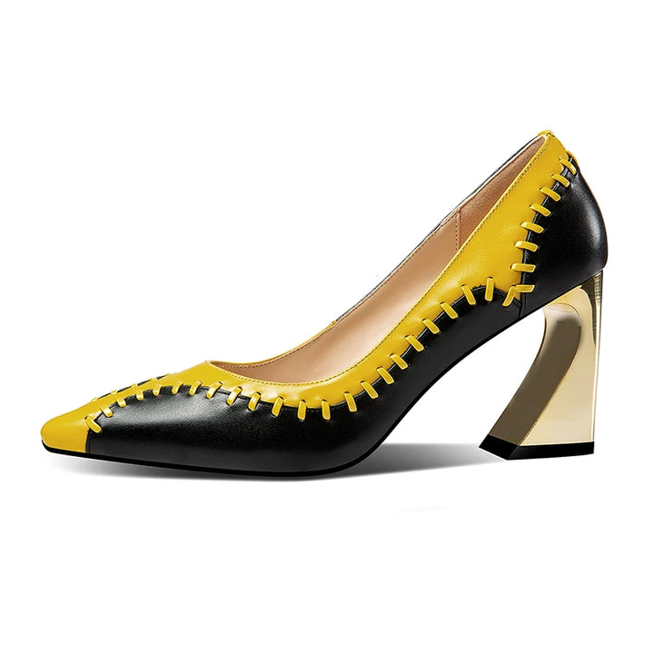 Ricamata Whipstitch Block-Heel Pumps