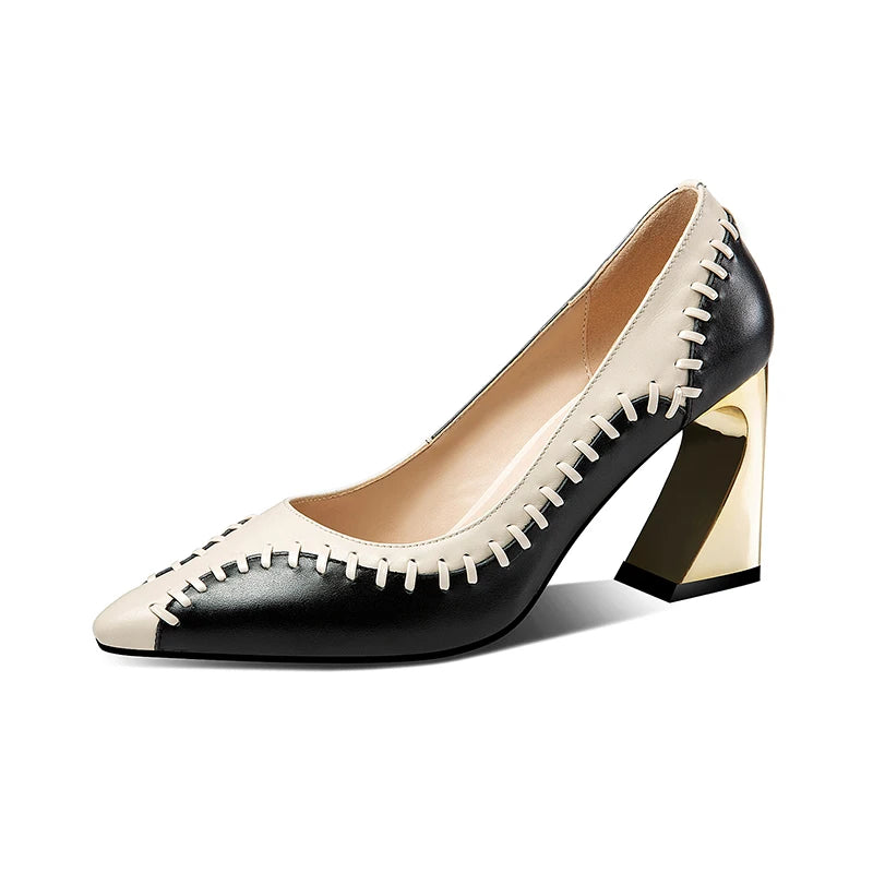 Ricamata Whipstitch Block-Heel Pumps