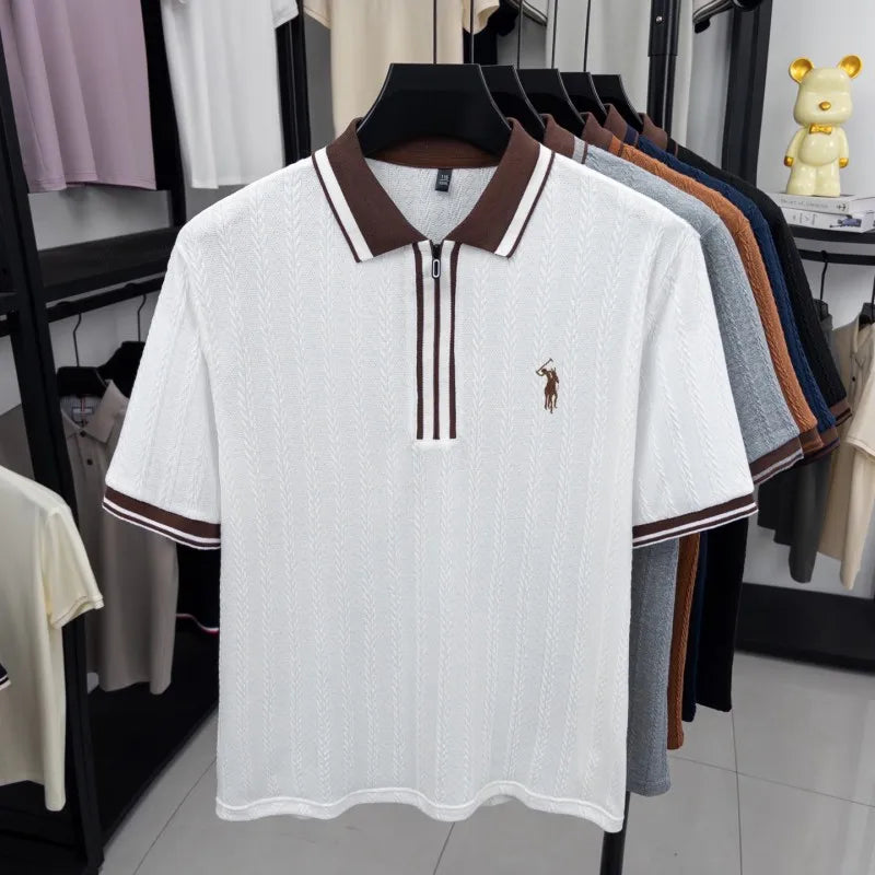 Treccia Cable-Knit Zip Polo