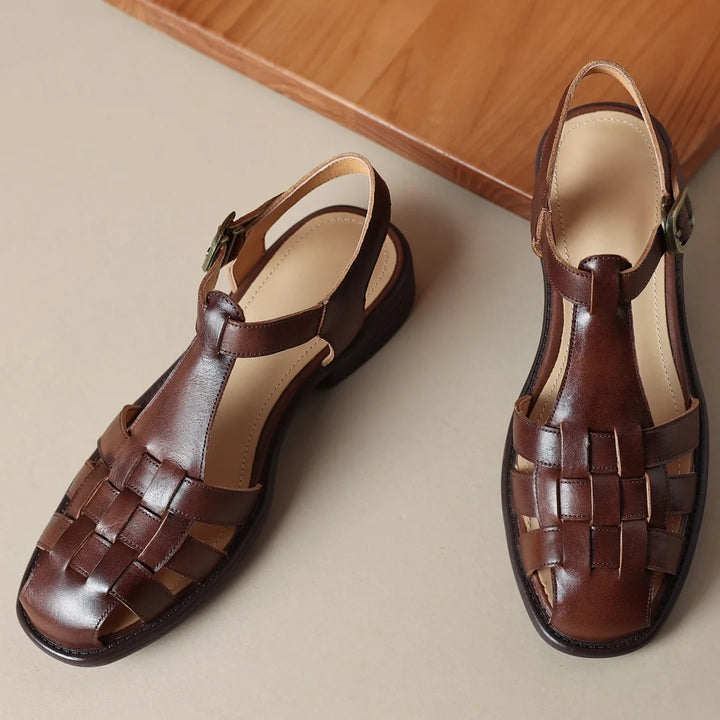 Tessari Woven T-Strap Sandals