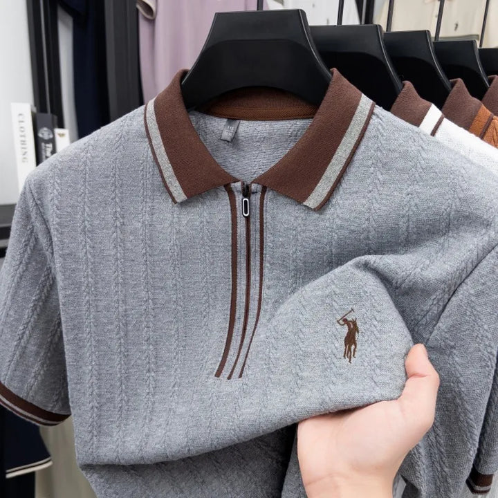 Treccia Cable-Knit Zip Polo