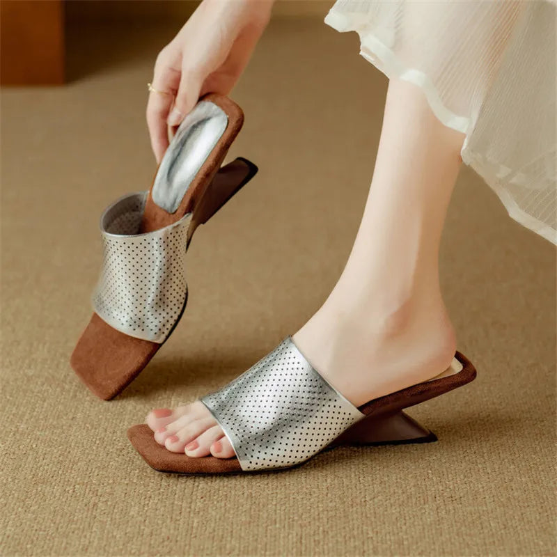 Punzone Perforated Leather Mules