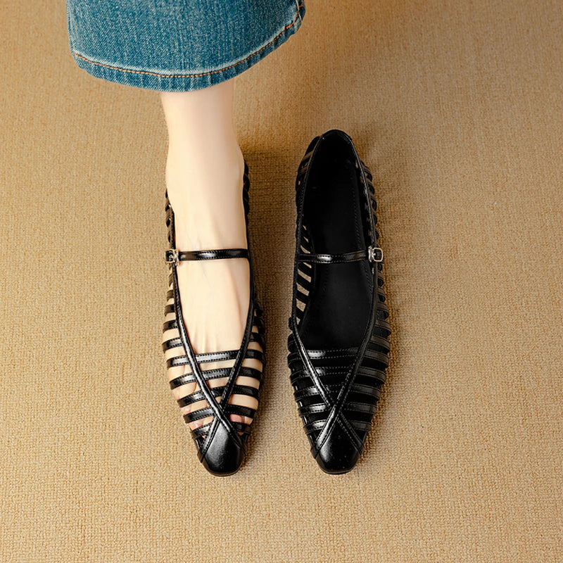 Striata Caged Leather Flats