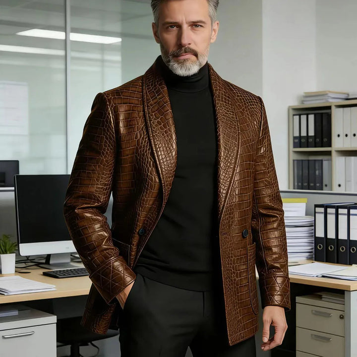 Caimano Croc-Embossed Leather Blazer