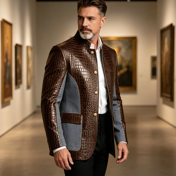 Alligatore Croc-Embossed Patchwork Blazer
