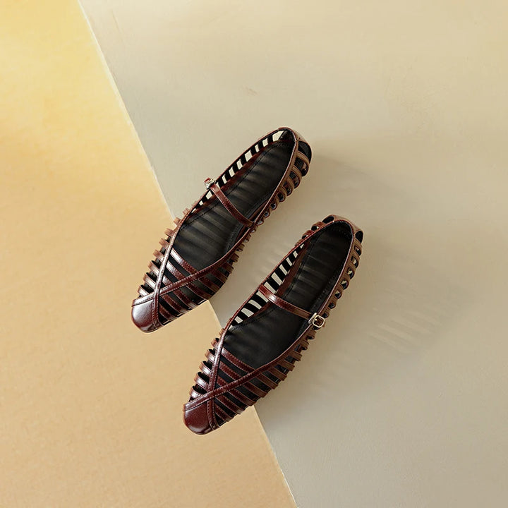 Striata Caged Leather Flats