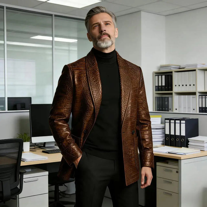 Caimano Croc-Embossed Leather Blazer