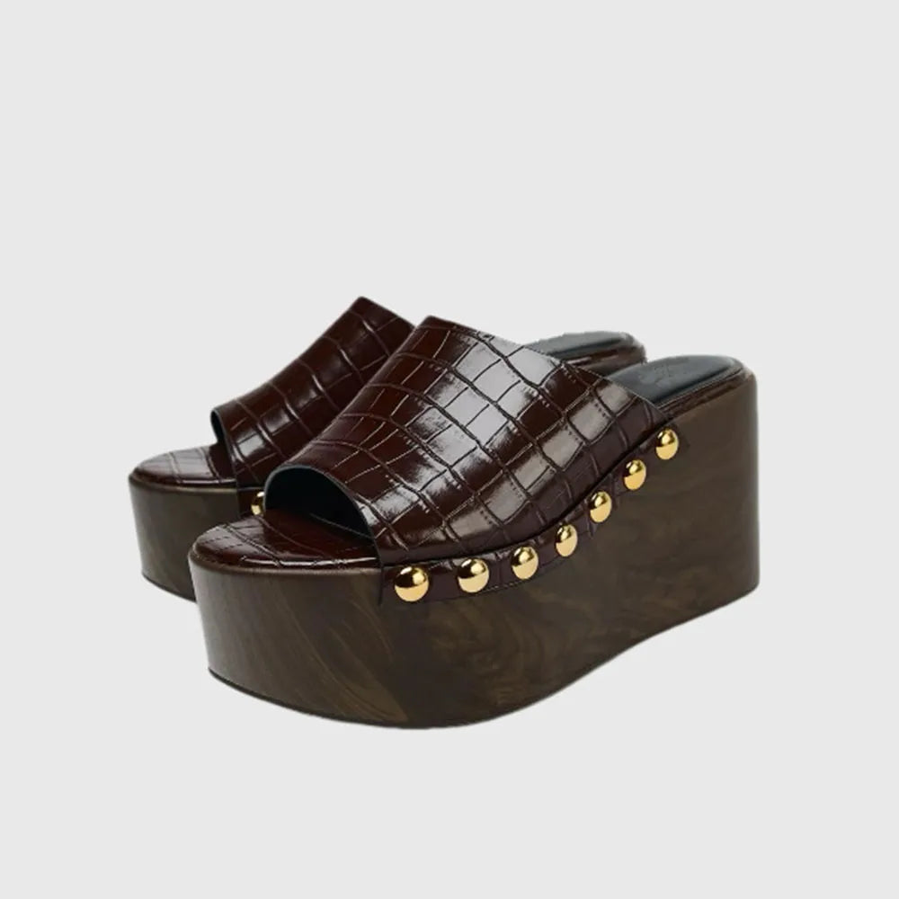 Brindle Studded Platform Mules