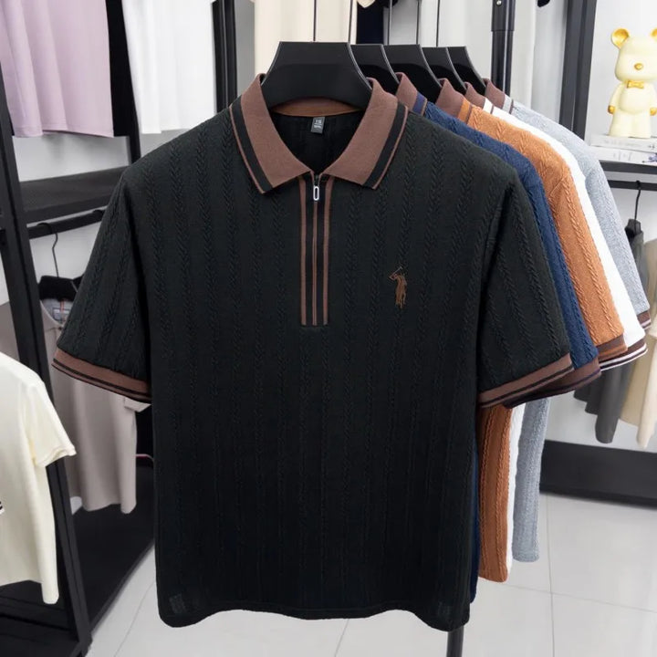 Treccia Cable-Knit Zip Polo