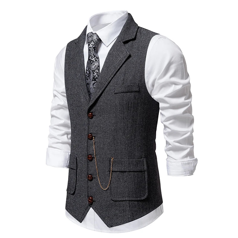 Spigato Herringbone Tweed Vest