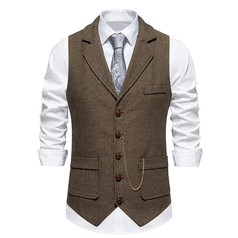 Spigato Herringbone Tweed Vest
