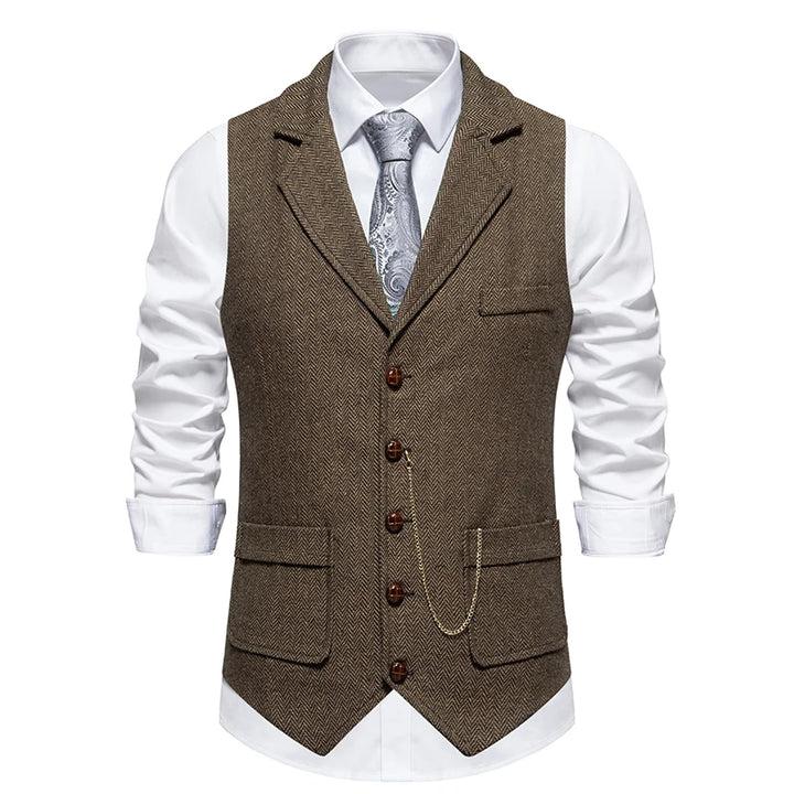 Spigato Herringbone Tweed Vest