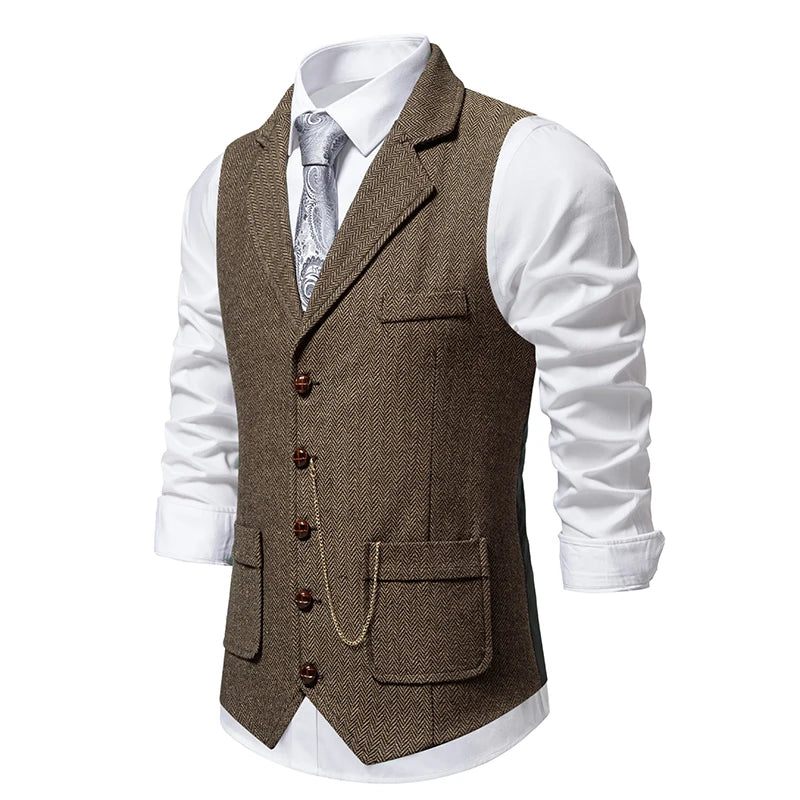 Spigato Herringbone Tweed Vest