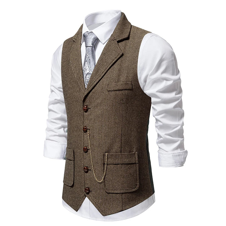 Spigato Herringbone Tweed Vest