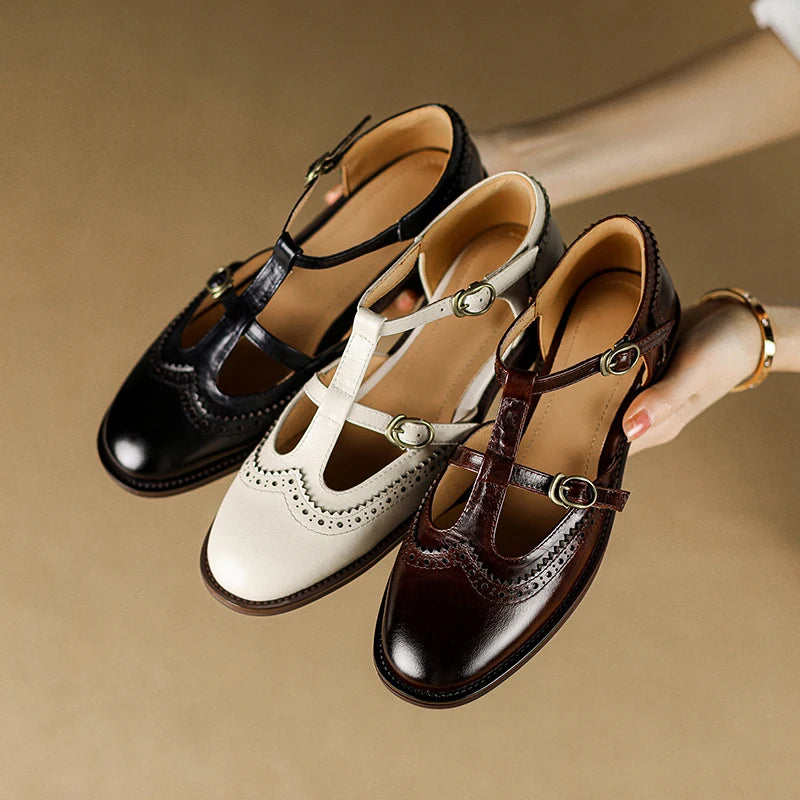 Carmine Leather Mary Janes