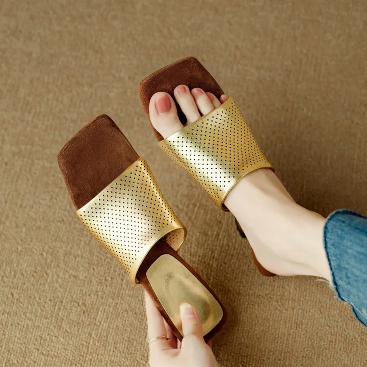 Punzone Perforated Leather Mules