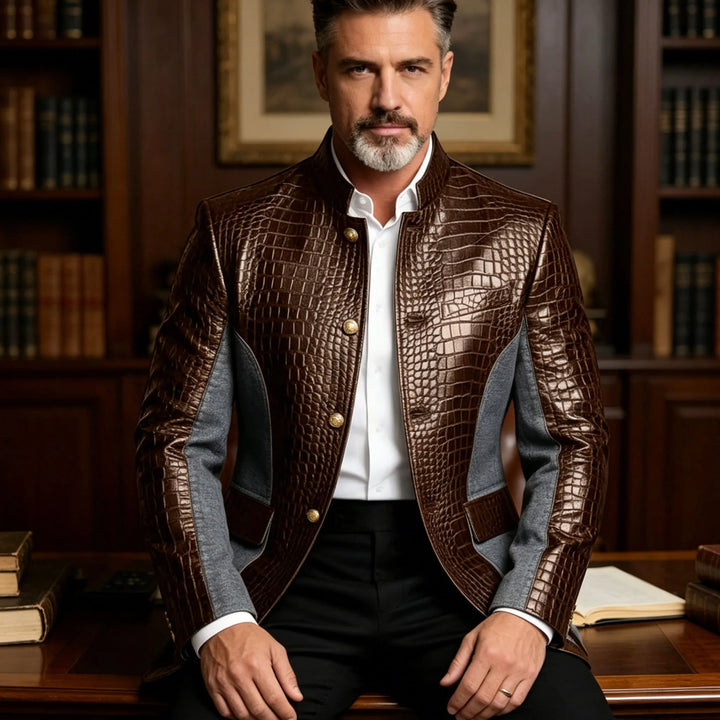 Alligatore Croc-Embossed Patchwork Blazer