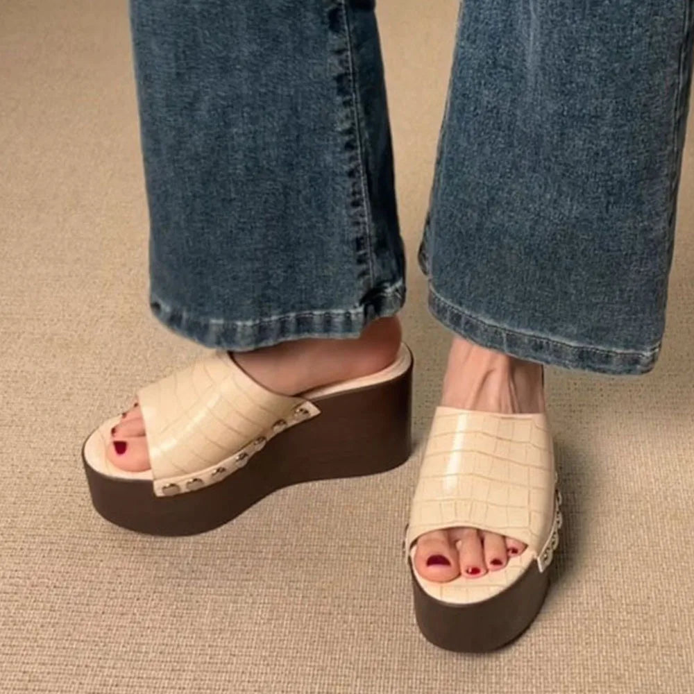 Brindle Studded Platform Mules