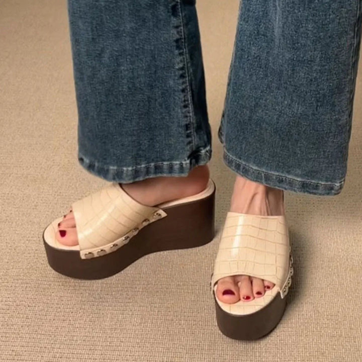 Brindle Studded Platform Mules