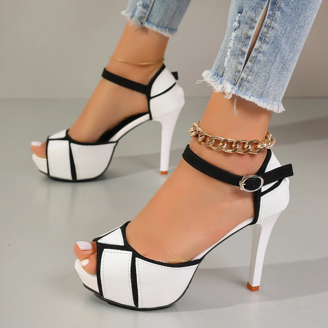 Bicolore Peep-Toe Platform Heels