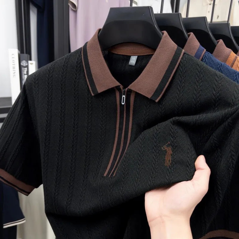 Treccia Cable-Knit Zip Polo