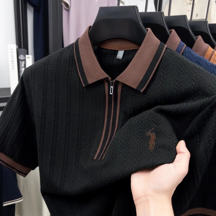 Treccia Cable-Knit Zip Polo