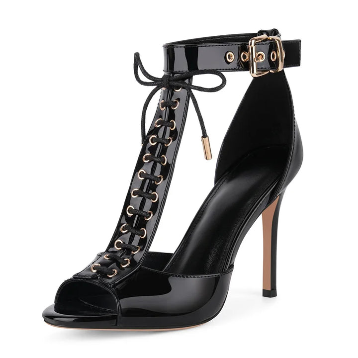 Allacciata Lace-Up T-Strap Stiletto Sandals