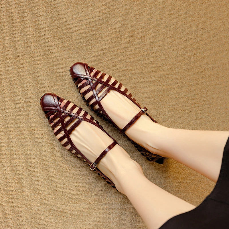 Striata Caged Leather Flats