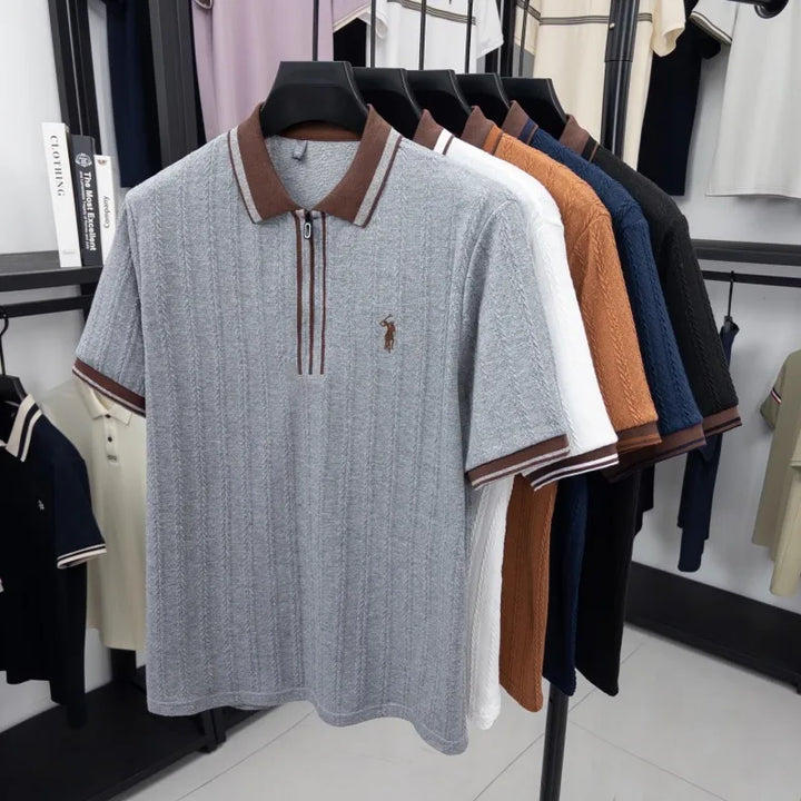 Treccia Cable-Knit Zip Polo