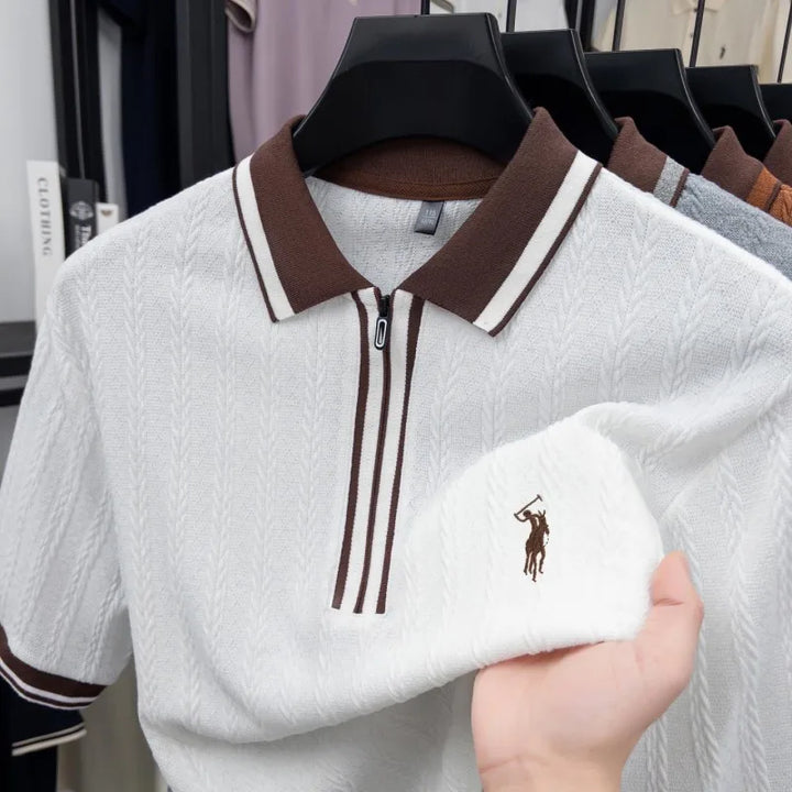 Treccia Cable-Knit Zip Polo