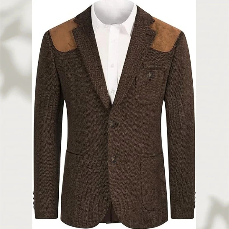 Spallina Suede-Patch Herringbone Blazer