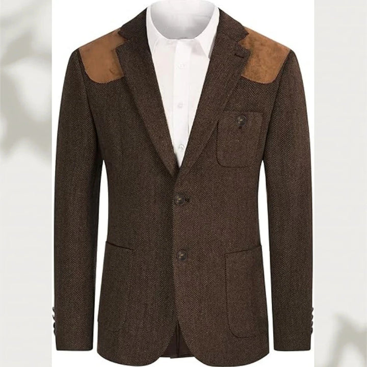 Spallina Suede-Patch Herringbone Blazer