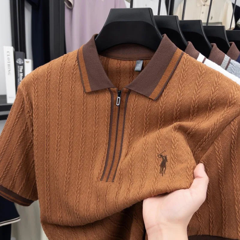 Treccia Cable-Knit Zip Polo
